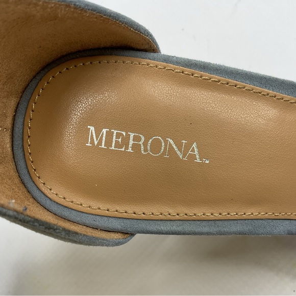 1510-Merona Women Blue Suede Open Toe Ankle Strap Stacked Chunky Heels - Picture 5 of 11